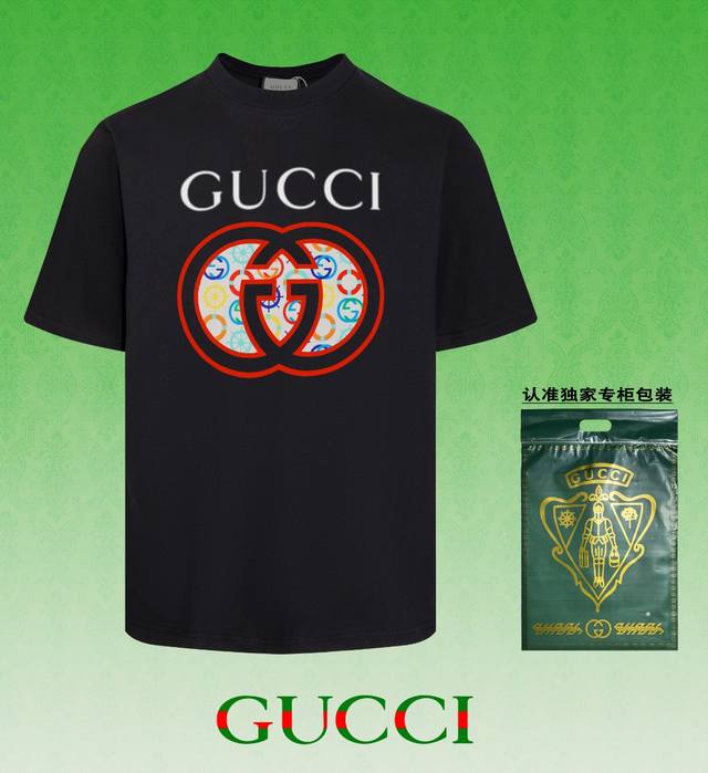 配图片包装 GUCCI~古驰 2024春夏新款短袖，采用双坎肩做法，双坎肩做法，双坎肩做法使整件衣服更加有立体感觉，不是普通T恤所能达到的工种， 前幅图案采用高