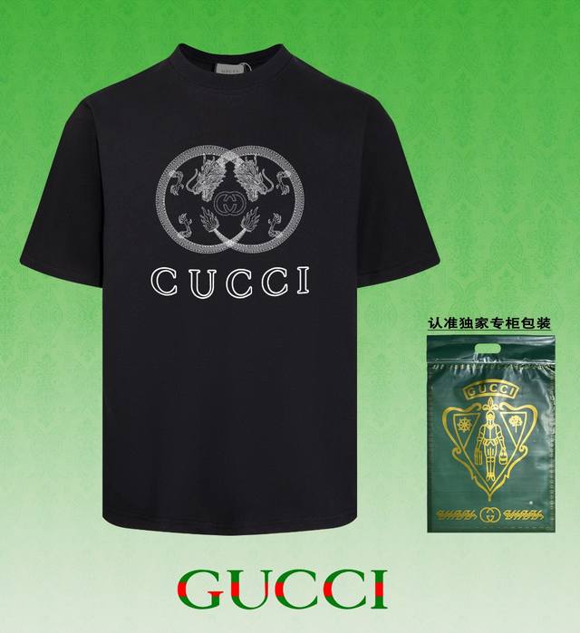 配图片包装 GUCCI~古驰 2024春夏新款短袖，采用双坎肩做法，双坎肩做法，双坎肩做法使整件衣服更加有立体感觉，不是普通T恤所能达到的工种， 前幅图案采用高