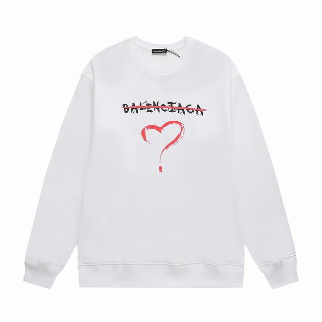 Balenciaga 巴黎世家 2024早秋新款 定制420g毛圈面料 情人节限定系列 数码喷印爱心字母字母logo 男女同款 圆领卫衣 颜色：黑 白 尺码：X