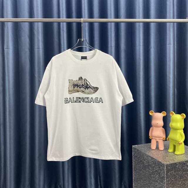 BALENCIAGA 巴黎世家 巴黎老爹鞋印花短袖T恤 定织定染280g精梳棉面料 螺纹零色差 细节完美 区别市面通货版本 欢迎对比 男女同款 上图必卖款 颜色