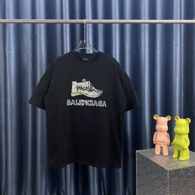 BALENCIAGA 巴黎世家 巴黎老爹鞋印花短袖T恤 定织定染280g精梳棉面料 螺纹零色差 细节完美 区别市面通货版本 欢迎对比 男女同款 上图必卖款 颜色