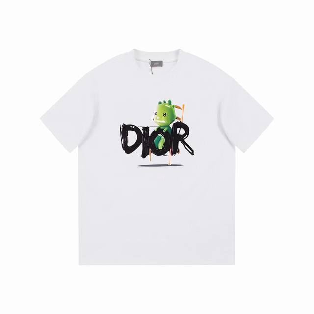 Dior 迪奥] FW短袖T恤 LOGO印花 高端32s双纱260克面料 重磅面料 定制拉架罗纹同缸同染 三标齐全 男女同款 颜色：黑色 白色 尺码：XS S