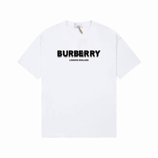 Burberry 巴宝莉] 2024FW短袖T恤 LOGO印花 高端32s双纱260克面料 重磅面料 定制拉架罗纹同缸同染 三标齐全 男女同款 颜色：黑色 白色