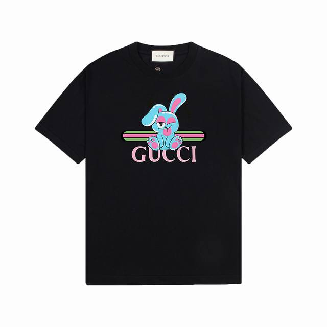 Gucci 古奇] 2024FW短袖T恤 LOGO印花 高端32s双纱260克面料 重磅面料 定制拉架罗纹同缸同染 三标齐全 男女同款 颜色：黑色 白色 尺码：