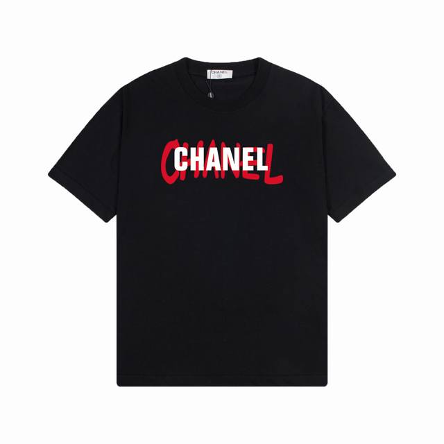 Chanel 香奈儿] 2024FW短袖T恤 LOGO印花 高端32s双纱260克面料 重磅面料 定制拉架罗纹同缸同染 三标齐全 男女同款 颜色：黑色 白色 尺