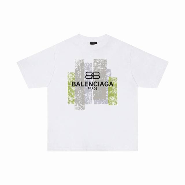 BALENCIAGA 巴黎世家 巴黎字母印花短袖T恤 定织定染280克精梳棉重磅面料 螺纹零色差 细节完美 区别市面通货版本 欢迎对比 男女同款 上图必卖款 颜