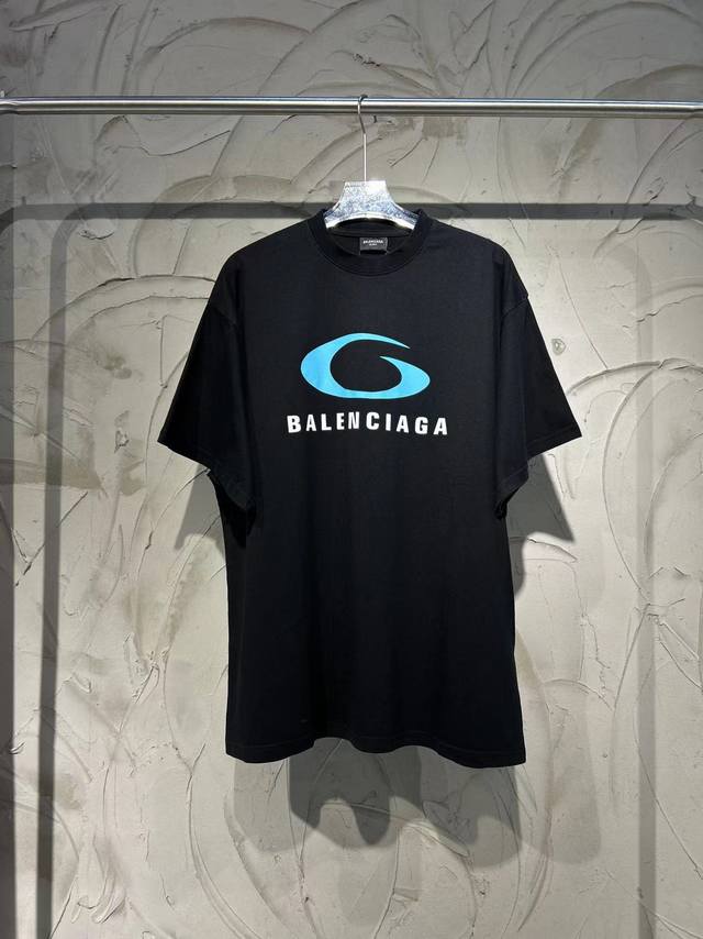 Balenciaga新款BLCG巴黎世家24fw新款蓝色LOOP SPORTS ICON字母短袖，260克双纱面料.350克双纱十字罗纹.不变形.洗水手感柔软，