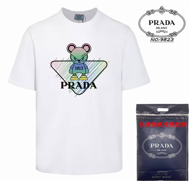 高品质PRADA~普拉达 2024新款 圆领短袖T恤 颜色都是定制定染,手感非常舒服 超级百搭好看的一款短袖 三标齐全 非市场普通版本 随意对比 品质绝对保证.