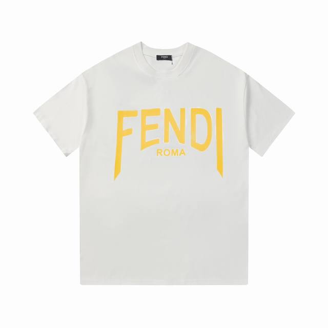 FENDI 芬迪 双FF黄色字母印花 Logo标识精致升级，灵感源自八十年代复古 原版面料 官方同款 短袖T恤 定制260克同缸染面料 手感非常舒服 春夏最新砖