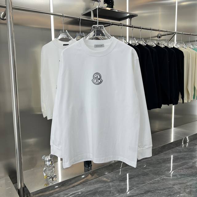 MONCLER 蒙口 2024秋冬新款320克重厚长袖t恤 个性印花 男女同款 S M L XL XXL 五个码 黑色 白色