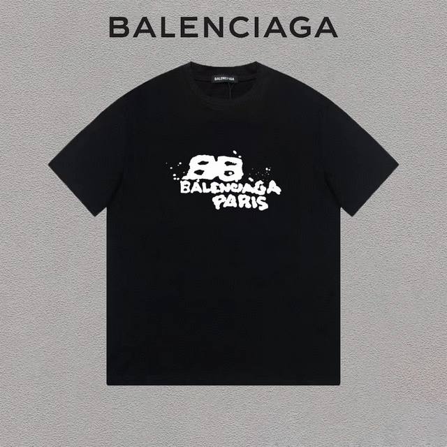 Balenciaga 巴黎世家 标识Logo字母印花简约圆领短袖T恤男女同款 吊牌 领标 水洗唛 三标齐全 定织定染280克精梳棉面料 尺码：S-XXL 颜色：