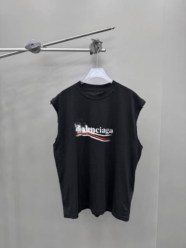 NEW BLCG｜Balenciga 巴黎世家 溶解可乐新款坎袖背心，纯棉面料，进口面料柔软舒适，领口二本针加固机洗不易变形，宽肩飞袖设计显瘦遮肉，胸前可乐撞色