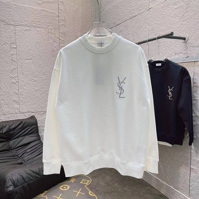 YSL*圣罗兰2024秋冬新款 字母logo绣花 定制面料 圆领卫衣 男女同款 尺码：S M L XL XXL 五个码 颜色：黑色 白色