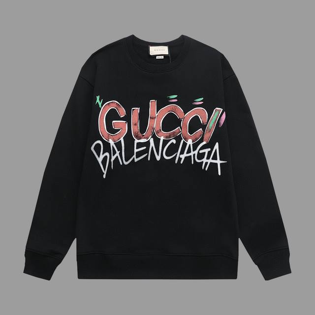 GUCCI 古驰 巴黎联名双G字母印花 Logo标识精致升级，灵感源自八十年代复古 原版面料 官方同款 毛圈圆领卫衣 定制400 克同缸染面料 手感非常舒服 春