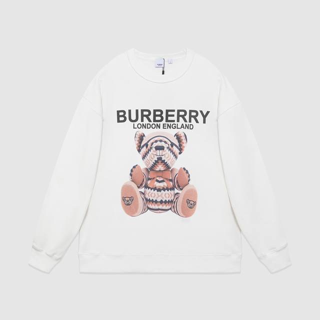 713#Burberry 男女同款-宽松欧版 460克高品质精密双股大卫衣限量版经典款系列专柜专属高级订制毛绒熊数码直喷工艺-颜色黑 白-码数XS-L-