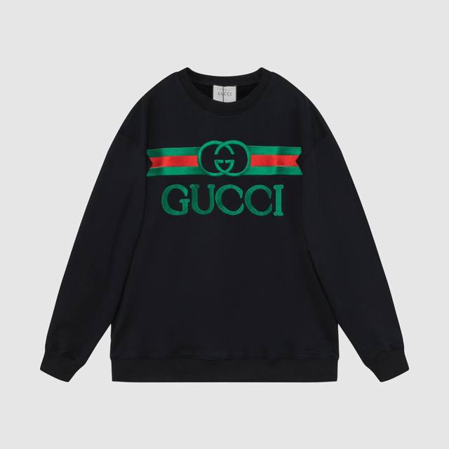 704#Gucci 男女同款-宽松欧版 460克高品质精密双股大卫衣限量版新款专柜专属高级订制引入进口机器经典款万针刺绣工艺-颜色黑 米杏-码数XS-L-