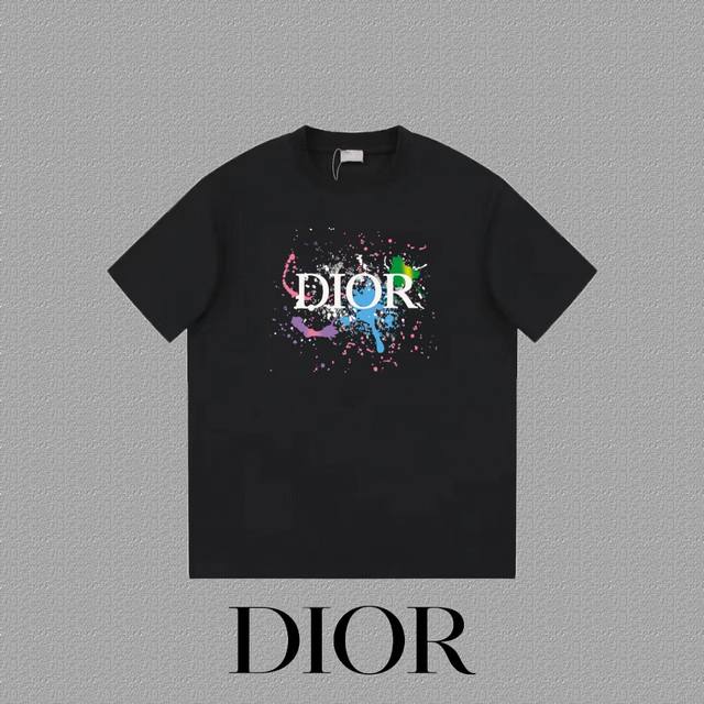 DIOR 迪奥] 2024FW短袖T恤 LOGO印花 高端32s双纱260克面料 重磅面料 定制拉架罗纹同缸同染 三标齐全 男女同款 颜色：黑色 白色 尺码：X