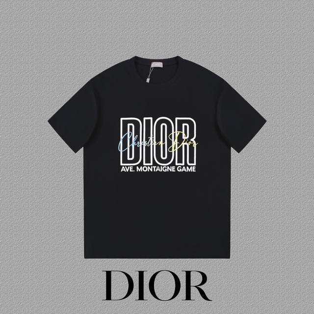 DIOR 迪奥] 2024FW短袖T恤 LOGO印花 高端32s双纱260克面料 重磅面料 定制拉架罗纹同缸同染 三标齐全 男女同款 颜色：黑色 白色 尺码：X