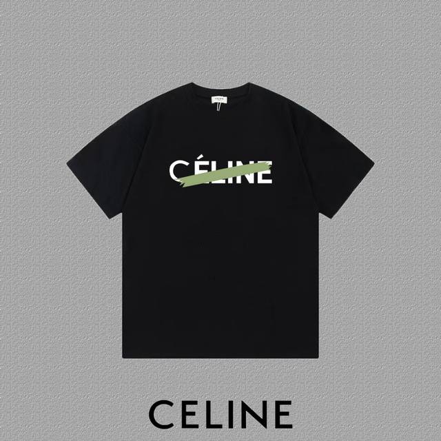 CELINE 赛琳] 2024FW短袖T恤 字母LOGO印花 高端32s双纱260克面料 重磅面料 定制拉架罗纹同缸同染 三标齐全 男女同款 颜色：黑色 白色