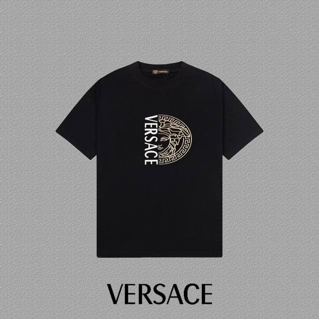 Versace 范思哲] 2024FW短袖T恤 LOGO印花 高端32s双纱260克面料 重磅面料 定制拉架罗纹同缸同染 三标齐全 男女同款 颜色：黑色 白色