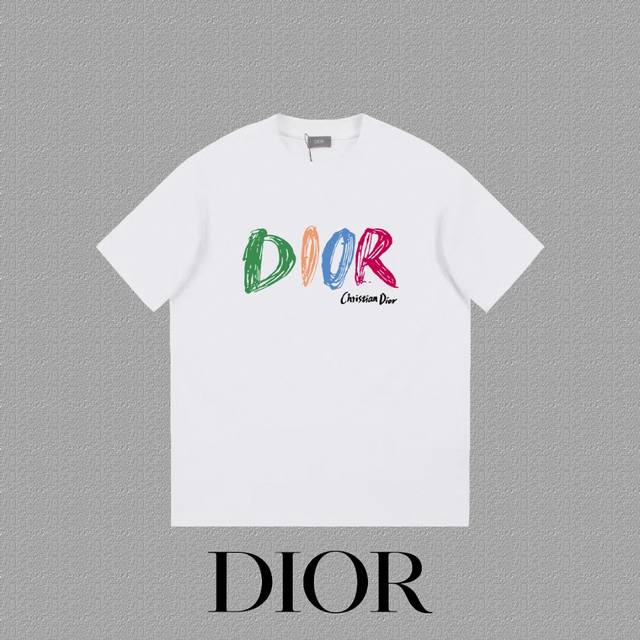 DIOR 迪奥] 2024FW短袖T恤 LOGO印花 高端32s双纱260克面料 重磅面料 定制拉架罗纹同缸同染 三标齐全 男女同款 颜色：黑色 白色 尺码：X