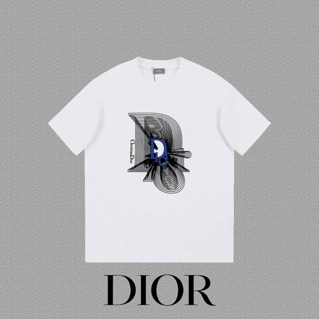 DIOR 迪奥] 2024FW短袖T恤 LOGO印花 高端32s双纱260克面料 重磅面料 定制拉架罗纹同缸同染 三标齐全 男女同款 颜色：黑色 白色 尺码：X