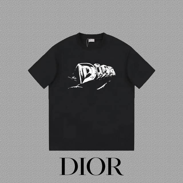 DIOR 迪奥] 2024FW短袖T恤 LOGO印花 高端32s双纱260克面料 重磅面料 定制拉架罗纹同缸同染 三标齐全 男女同款 颜色：黑色 白色 尺码：X