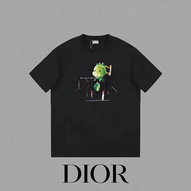 DIOR 迪奥] 2024FW短袖T恤 LOGO印花 高端32s双纱260克面料 重磅面料 定制拉架罗纹同缸同染 三标齐全 男女同款 颜色：黑色 白色 尺码：X