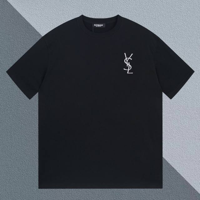 SAINT LAURENT 圣罗兰 YSL 24ss专柜同款圆领短袖T恤 ～情侣款～简单又奢华的刺绣logo设计更上档次～定制棉质面料 ～厚板立体！衣服偏厚使整