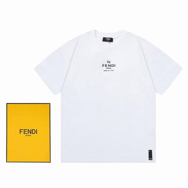 FENDI 2024新款 定制32支290g棉盖棉面料 已洗水处理 不缩水 不变形 不掉色 不掉毛 立体硅胶字母logo 男女同款 短袖t恤 颜色: 黑 白 尺