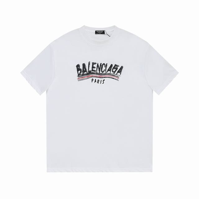 新款上新 巴黎世家 BALENCIAGA ［高品质 ］巴黎世家24早春新款T恤 胸前经帖网布印花logo图案短袖 官网同步，专柜纯棉面料！贴肤舒适，耐看又好穿，