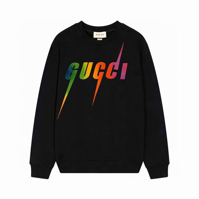 GUCCI 古驰 2024SS 秋冬新款渐变闪电字母logo圆领卫衣，简约又不失风格的复古，原版定制高克重双股面料制作，面料手感扎实，上手非常有档次 贴身柔软细