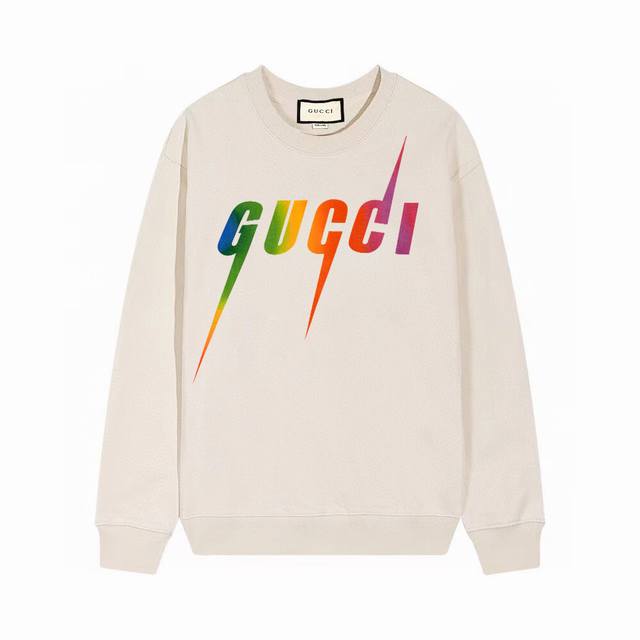 GUCCI 古驰 2024SS 秋冬新款渐变闪电字母logo圆领卫衣，简约又不失风格的复古，原版定制高克重双股面料制作，面料手感扎实，上手非常有档次 贴身柔软细