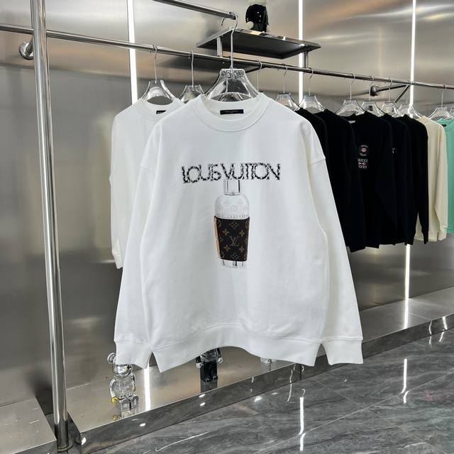 LV 2024秋冬新款 个性印花圆领卫衣 420克定制面料 男女同款 S M L XL XXL 五个码 黑色 白色 紫色 安可拉红