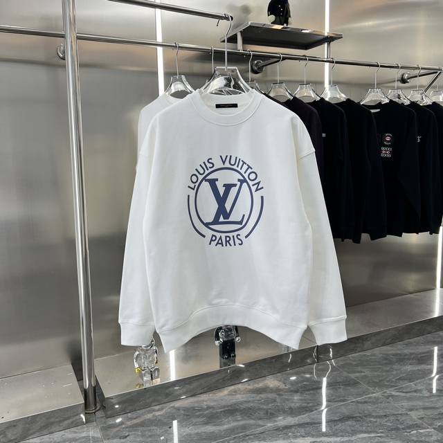 LV 2024秋冬新款 个性印花圆领卫衣 420克定制面料 男女同款 S M L XL XXL 五个码 黑色 白色 紫色