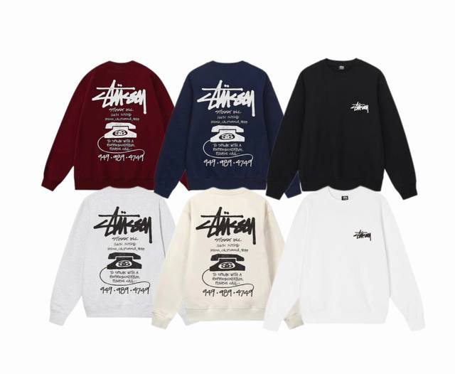 毛圈 加绒 上新 款号：S3081 STUSSY 斯图西 Stussy Stussy OLD PHONE TEE PIGMENT DYED E电话印花图案圆领卫