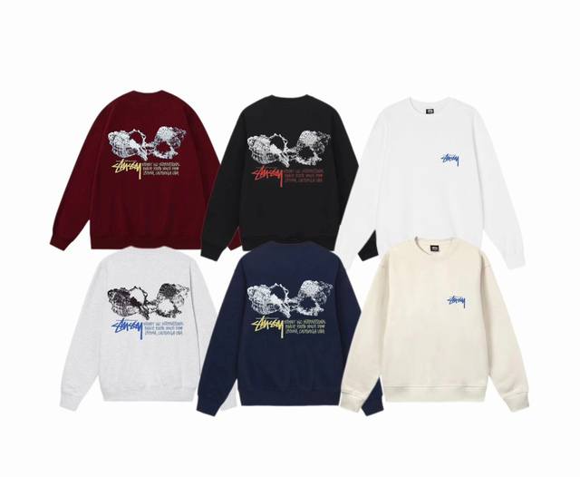 毛圈 加绒 上新 款号：S3069 STUSSY 斯图西 Stussy SS24 贝壳ins风字母印花圆领tee图案圆领卫衣男女同款 宽松版型 采用380克双股