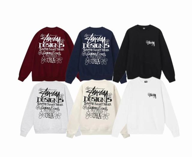 毛圈 加绒 上新 款号：S3067 STUSSY 斯图西 SUMMER LB SS24新款花朵巡游限定涂鸦字母印花 印花图案圆领卫衣男女同款 宽松版型 采用38