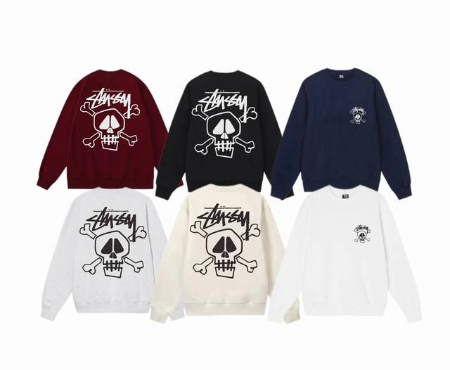 毛圈 加绒 上新 款号：S3064 STUSSY 斯图西 Stussy SS24 SKULL & BONES TEE PIGMENTDYED 骷髅头印花图案圆领