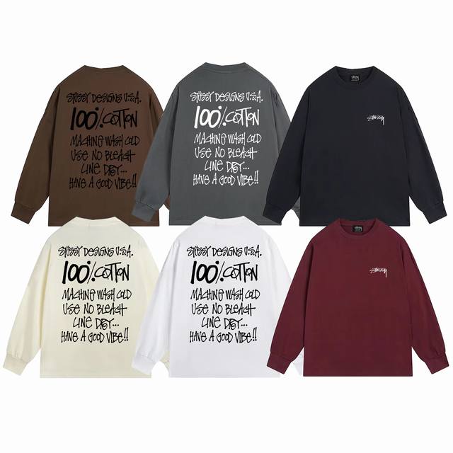 上新款号：S1023 STUSSY 斯图西 Stussy Pigment Dyed Tee 创意100%涂鸦印花圆领套头全棉长袖T恤 情侣款 原版打造 细节高控