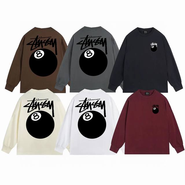 上新款号：S1014 STUSSY 斯图西 TEE 黑八印花男女长袖T恤 原版打造 细节高控 -面料精选280g纯棉面料 手感柔软舒适 吸汗透气. -百搭款 原