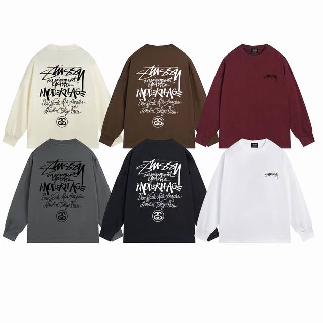 上新款号：S1011 STUSSY 斯图西背面Logo字母印花圆领棉质长袖T恤 原版打造 细节高控 -面料精选280g纯棉面料 手感柔软舒适 吸汗透气. -百搭