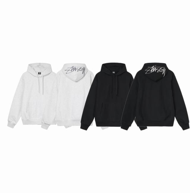 上新款号：S2055 加绒 Stussy斯图西 SS23 BACK APPLIQUE HOODIE新款 帽子刺绣字母LOGO高街复古情侣加绒连帽卫衣帽衫 品牌背