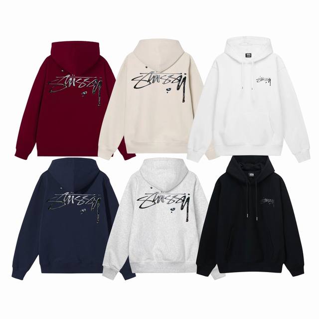 毛圈 加绒 上新 款号：S2051 STUSSY 斯图西 TEE Mercury Tee 水银效果宇母Logo印花圆领连帽卫衣 男女同款 不起球不掉色 大毛圈落