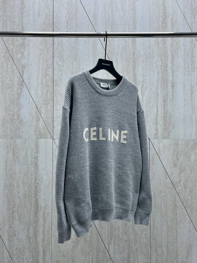 Celine 赛琳经典胸前贴标毛衣#82087 Size：S M L 颜色：绿色 黑色 灰色