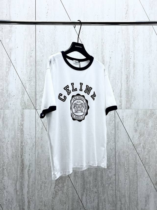 Celine 塞进凯旋门24Fw植绒拼接短T#82075 Size：S M L