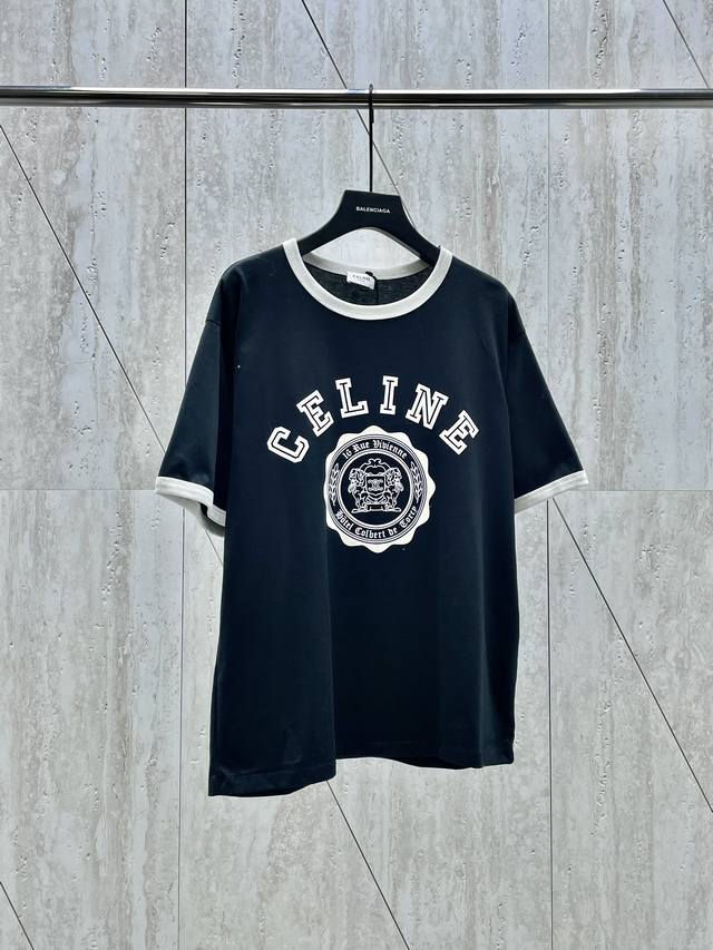 Celine 塞进凯旋门24Fw植绒拼接短T#82075 Size：S M L