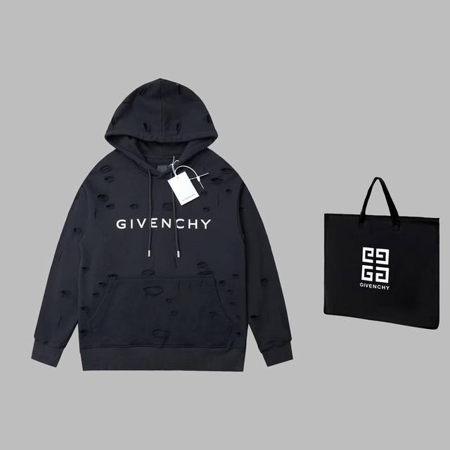 可配手提袋5 纪梵希 GIVENCHY GVC 小字母印花破洞连帽卫衣 轻奢主义 男女日常通勤穿搭必备单品 正确版本 欢迎对比 详细特征 上层采用420克纯棉双