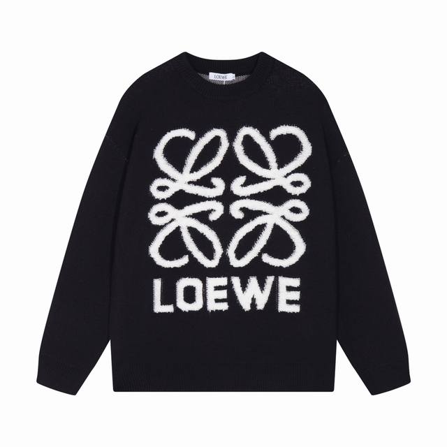 LOEWE罗意威大logo拼接绣花羊毛针织毛衣 颜色：白色 黑色 码数：S M L XL XXL