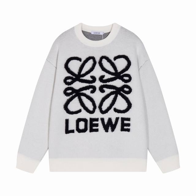 LOEWE罗意威大logo拼接绣花羊毛针织毛衣 颜色：白色 黑色 码数：S M L XL XXL